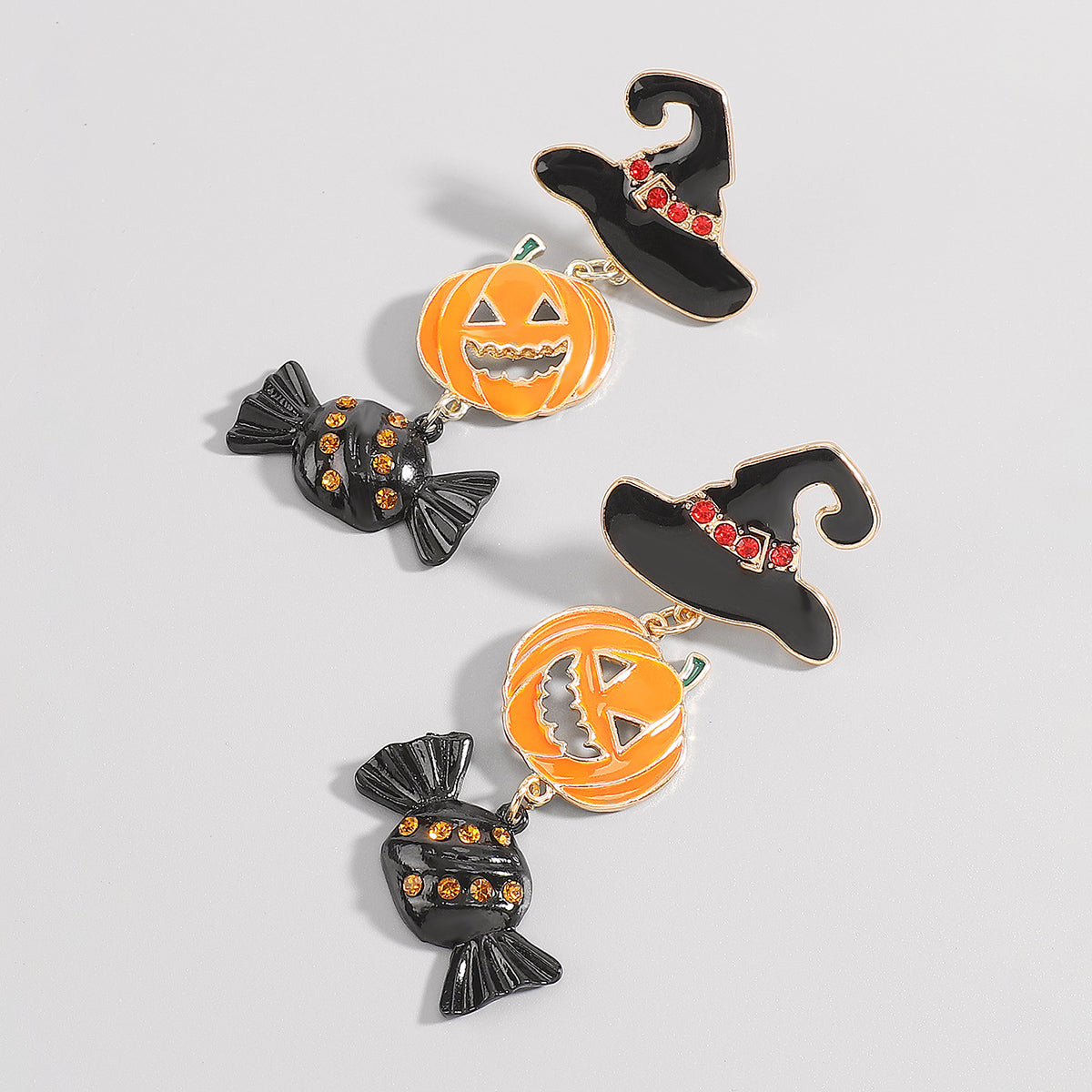 E11953 Halloween Hat Pumpkin Candy Dangle Earrings