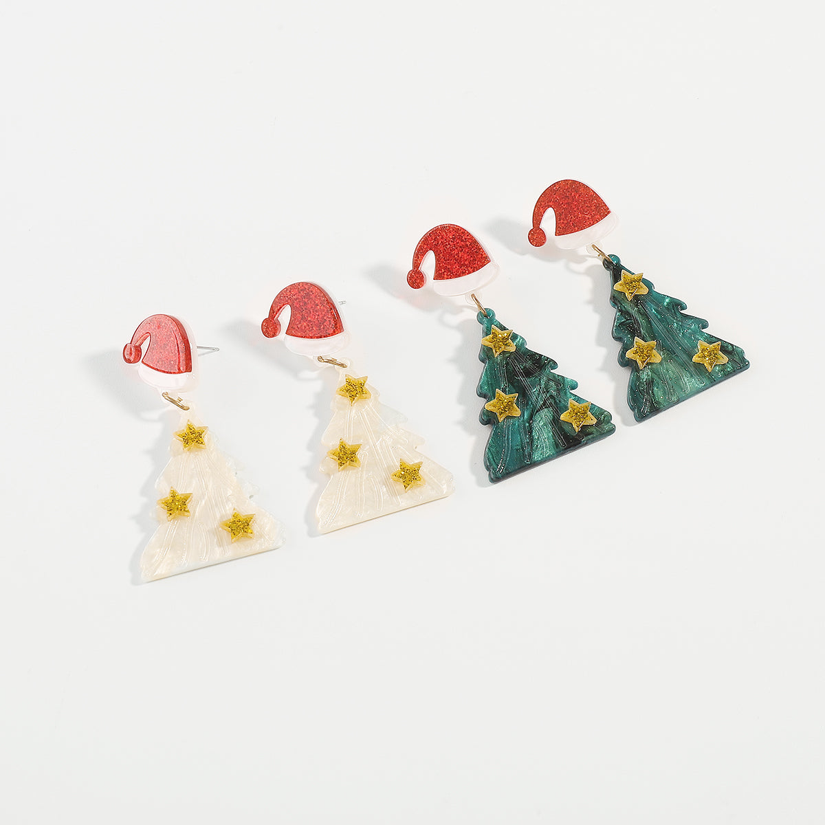 E11963 Acrylic Christmas Tree Hat Drop Earrings