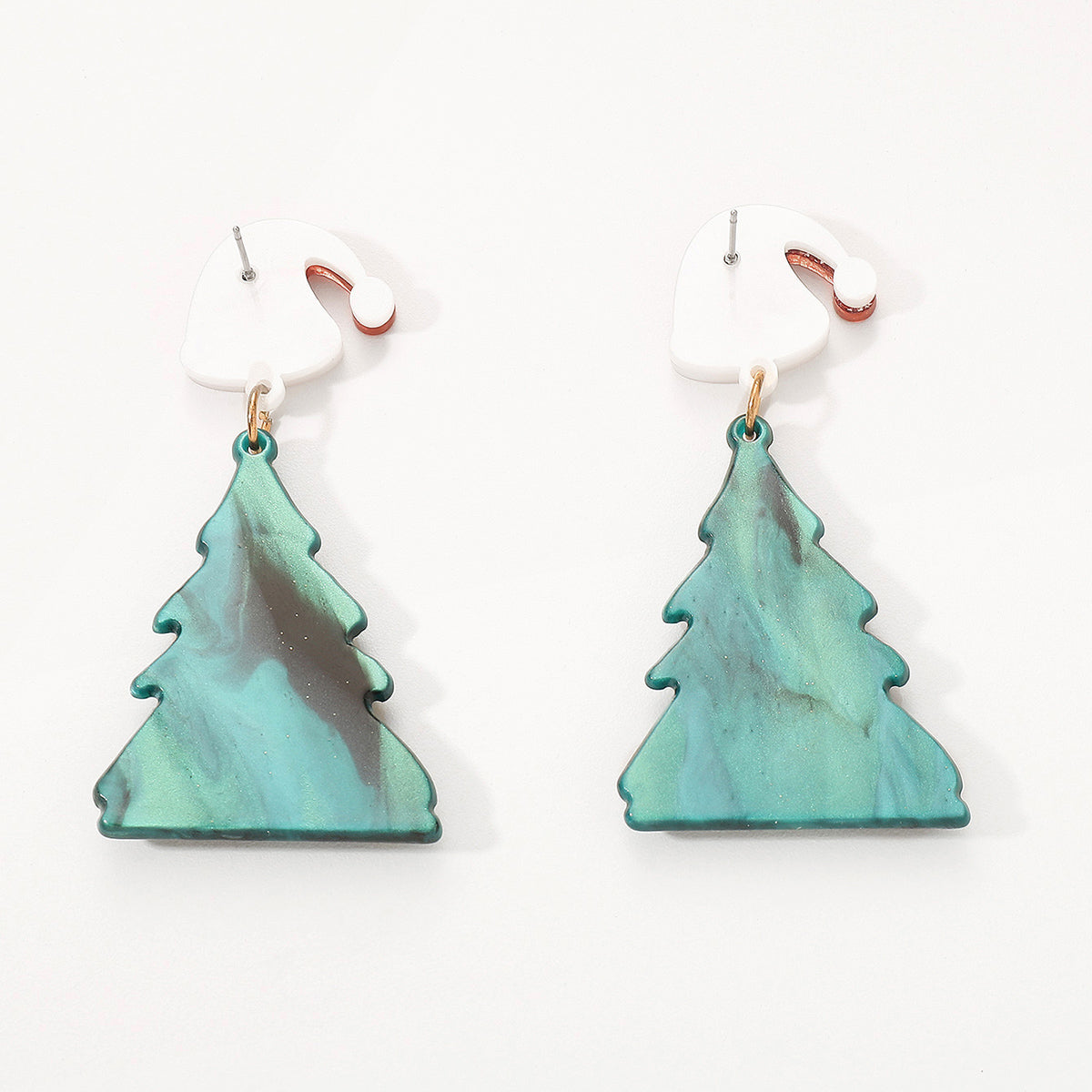 E11963 Acrylic Christmas Tree Hat Drop Earrings