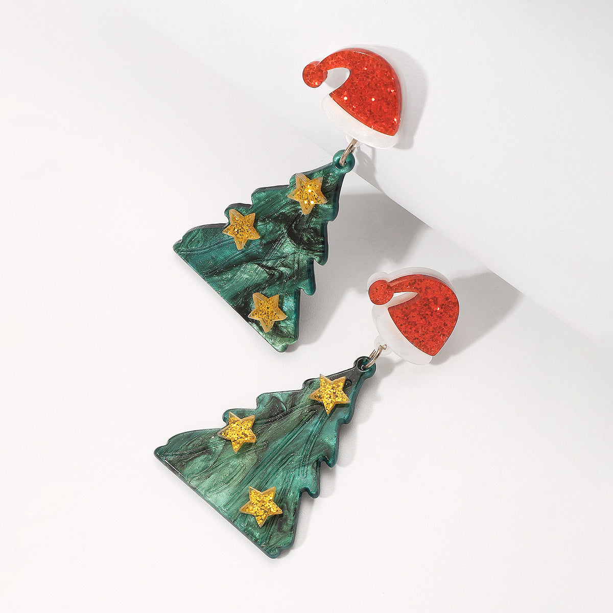 E11963 Acrylic Christmas Tree Hat Drop Earrings