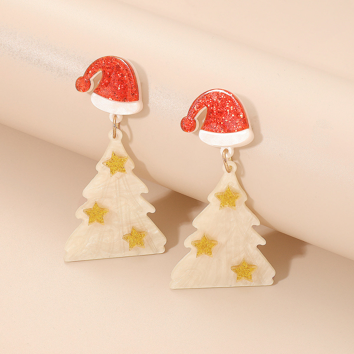 E11963 Acrylic Christmas Tree Hat Drop Earrings