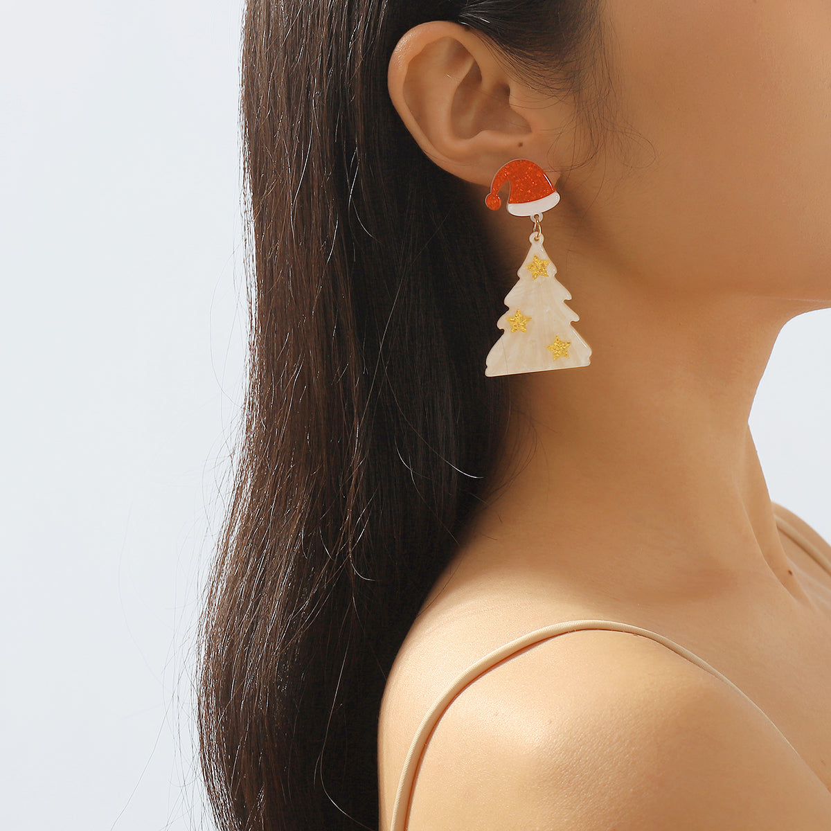 E11963 Acrylic Christmas Tree Hat Drop Earrings
