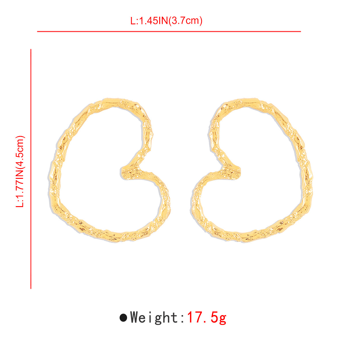 E11969 Vintage Large Metal Heart Dangle Earrings