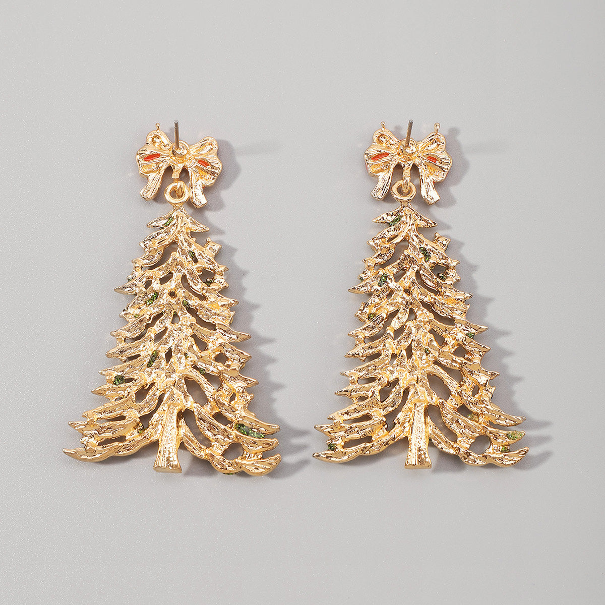 E12061 Colored Rhinestone Christmas Tree Dangle Earrings