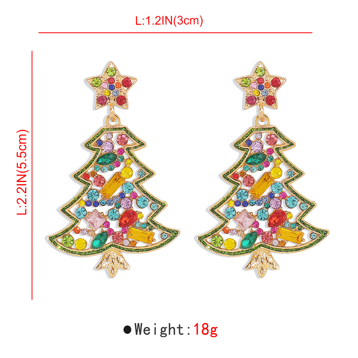 E12061 Colored Rhinestone Christmas Tree Dangle Earrings