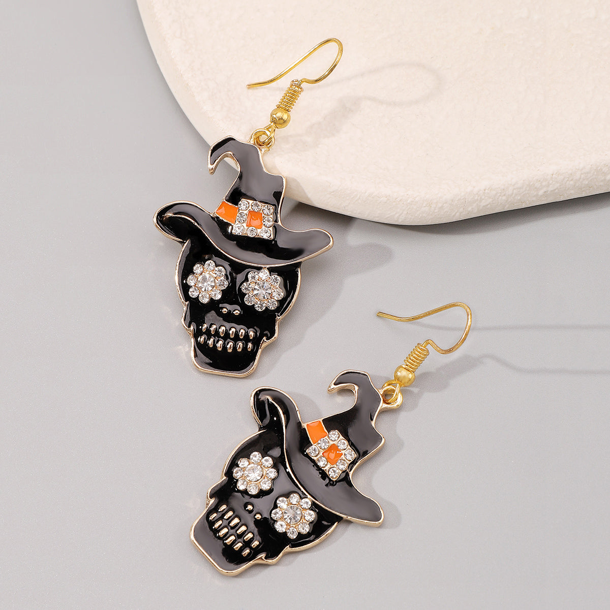 E12066 Halloween Hat Skull Pumpkin Cat Dangle Earrings