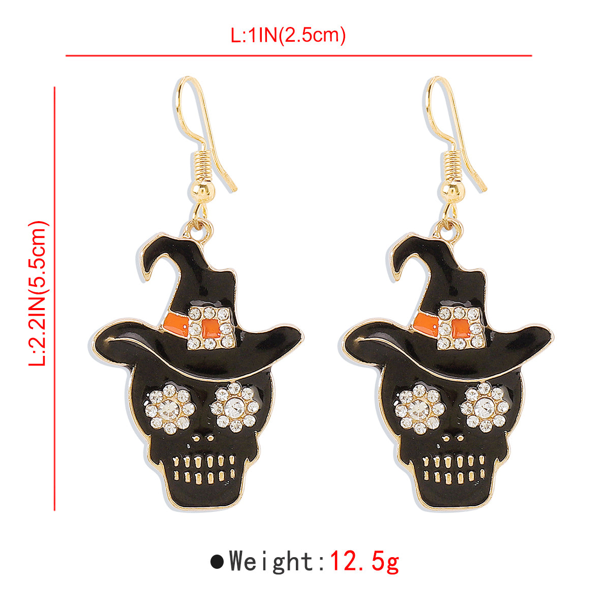 E12066 Halloween Hat Skull Pumpkin Cat Dangle Earrings