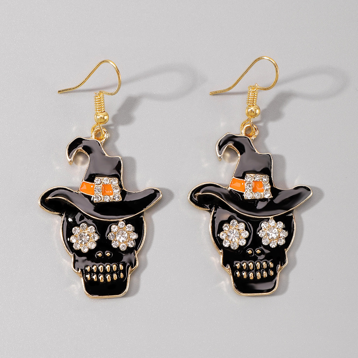 E12066 Halloween Hat Skull Pumpkin Cat Dangle Earrings