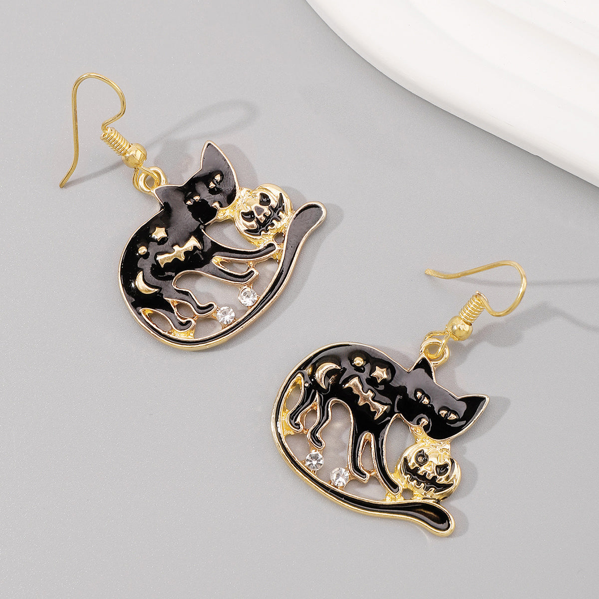 E12066 Halloween Hat Skull Pumpkin Cat Dangle Earrings