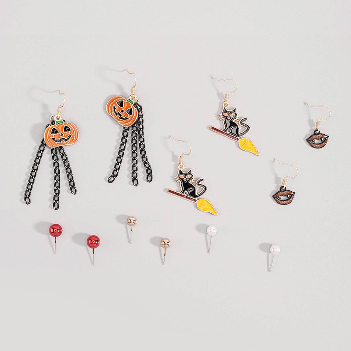 E12075 Halloween Pumpkin Ghosts Bat Dangle Earrings Set