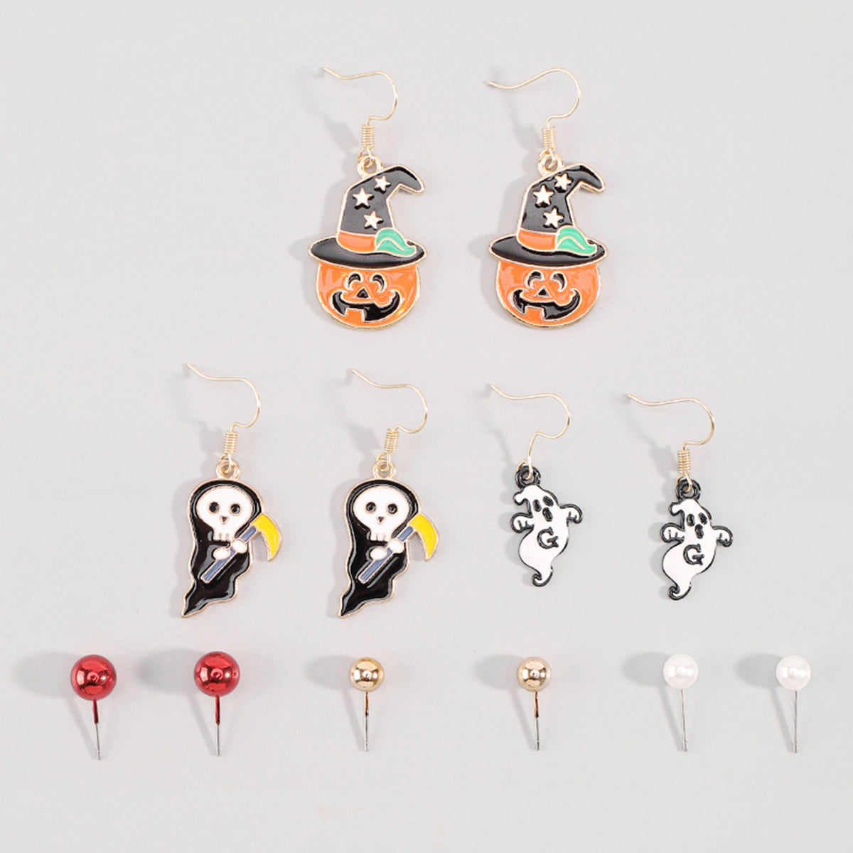 E12075 Halloween Pumpkin Ghosts Bat Dangle Earrings Set