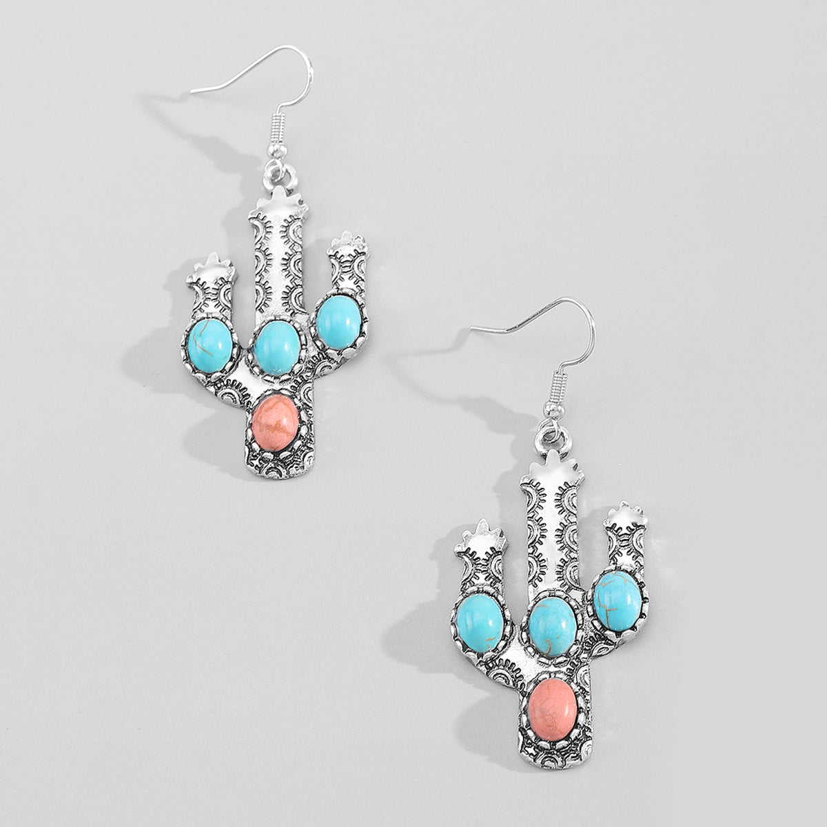 E12080 Cactus Heart Shaped Turquoise Dangle Earrings