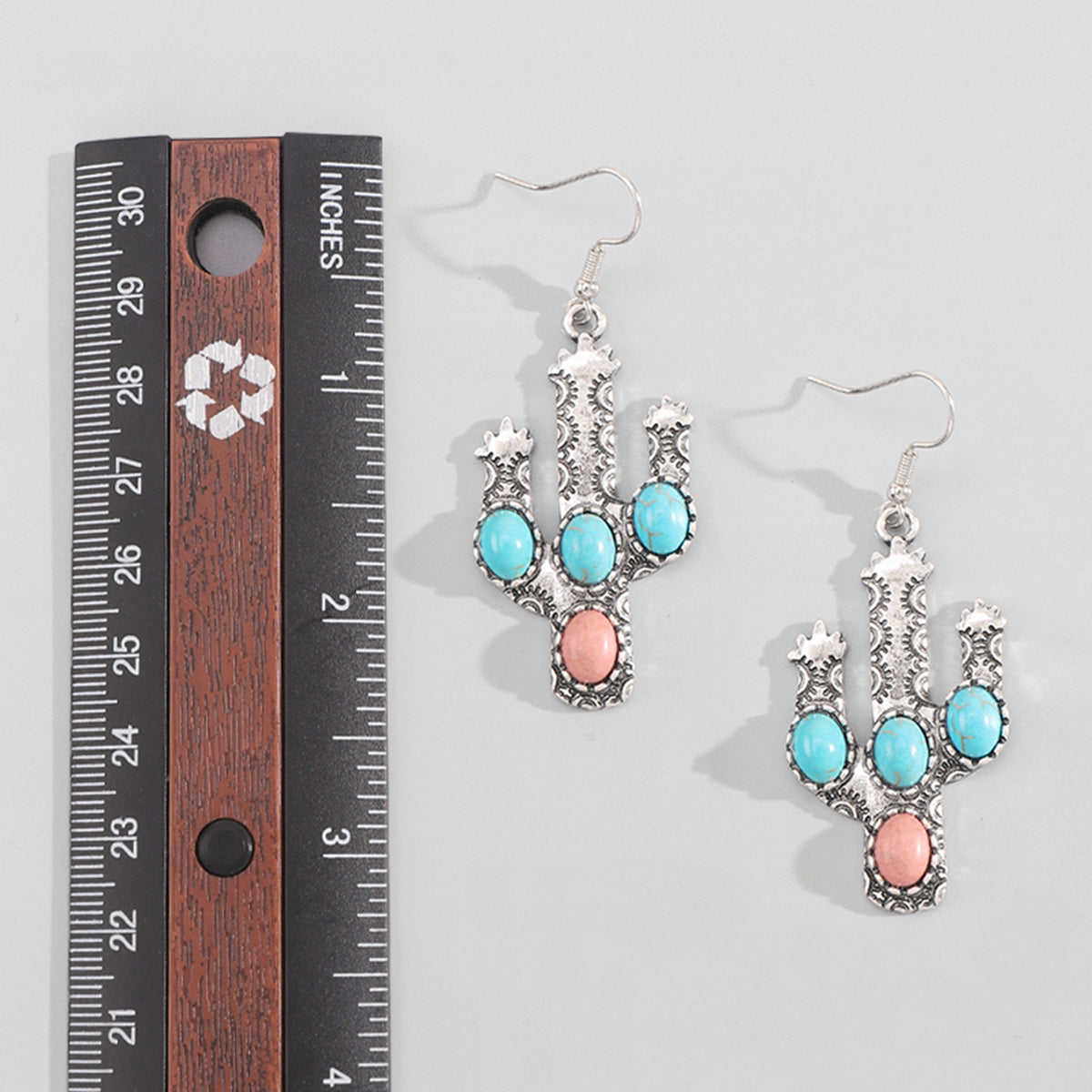 E12080 Cactus Heart Shaped Turquoise Dangle Earrings