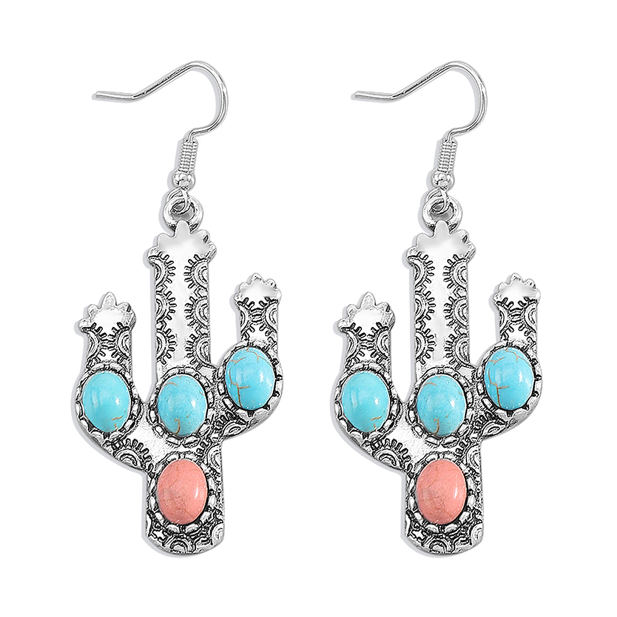 E12080 Cactus Heart Shaped Turquoise Dangle Earrings