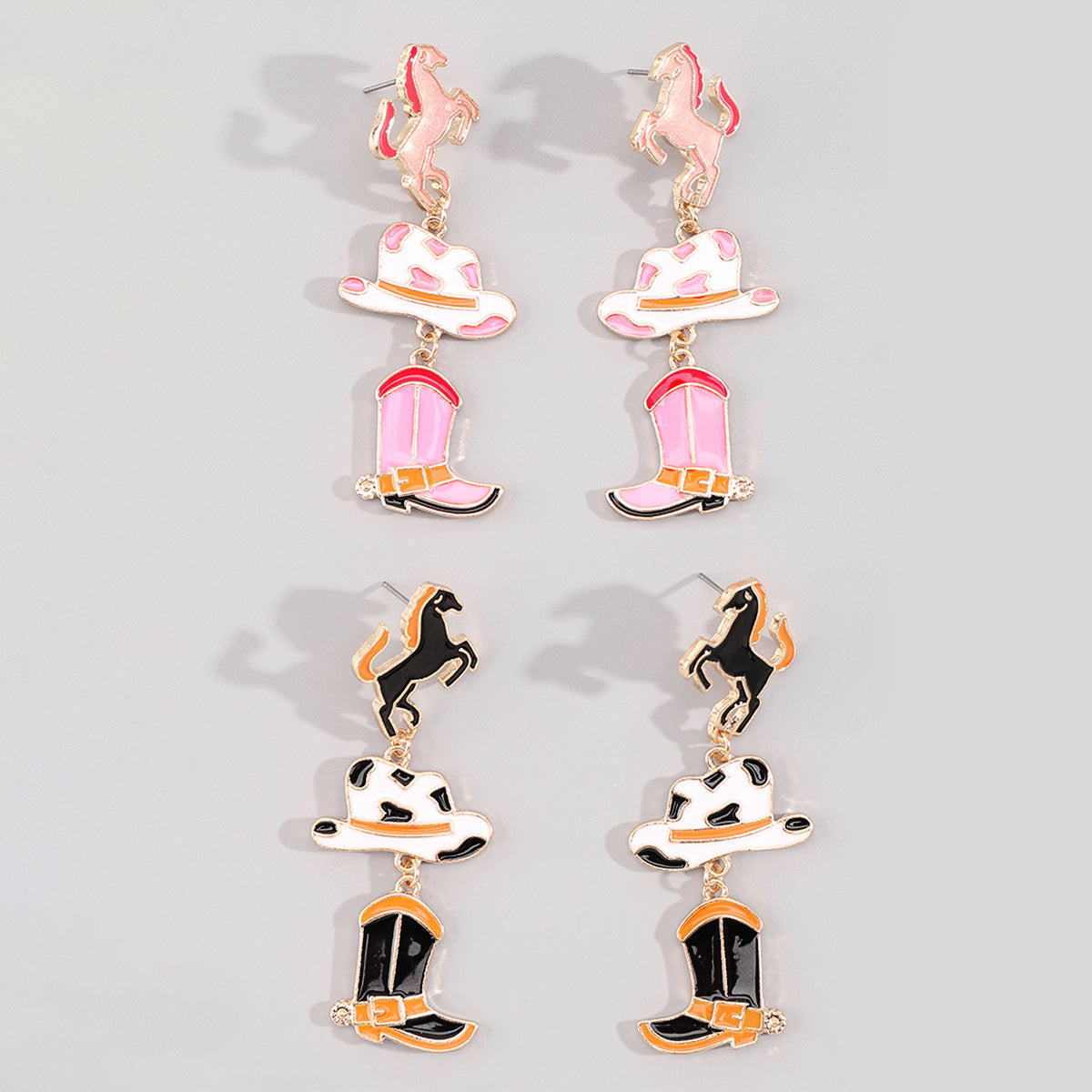 E12083 Cute Enamel Horse Hat Boots Dangle Earrings