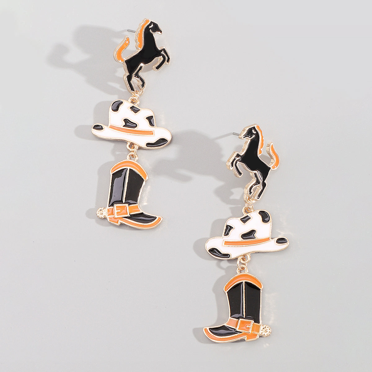 E12083 Cute Enamel Horse Hat Boots Dangle Earrings