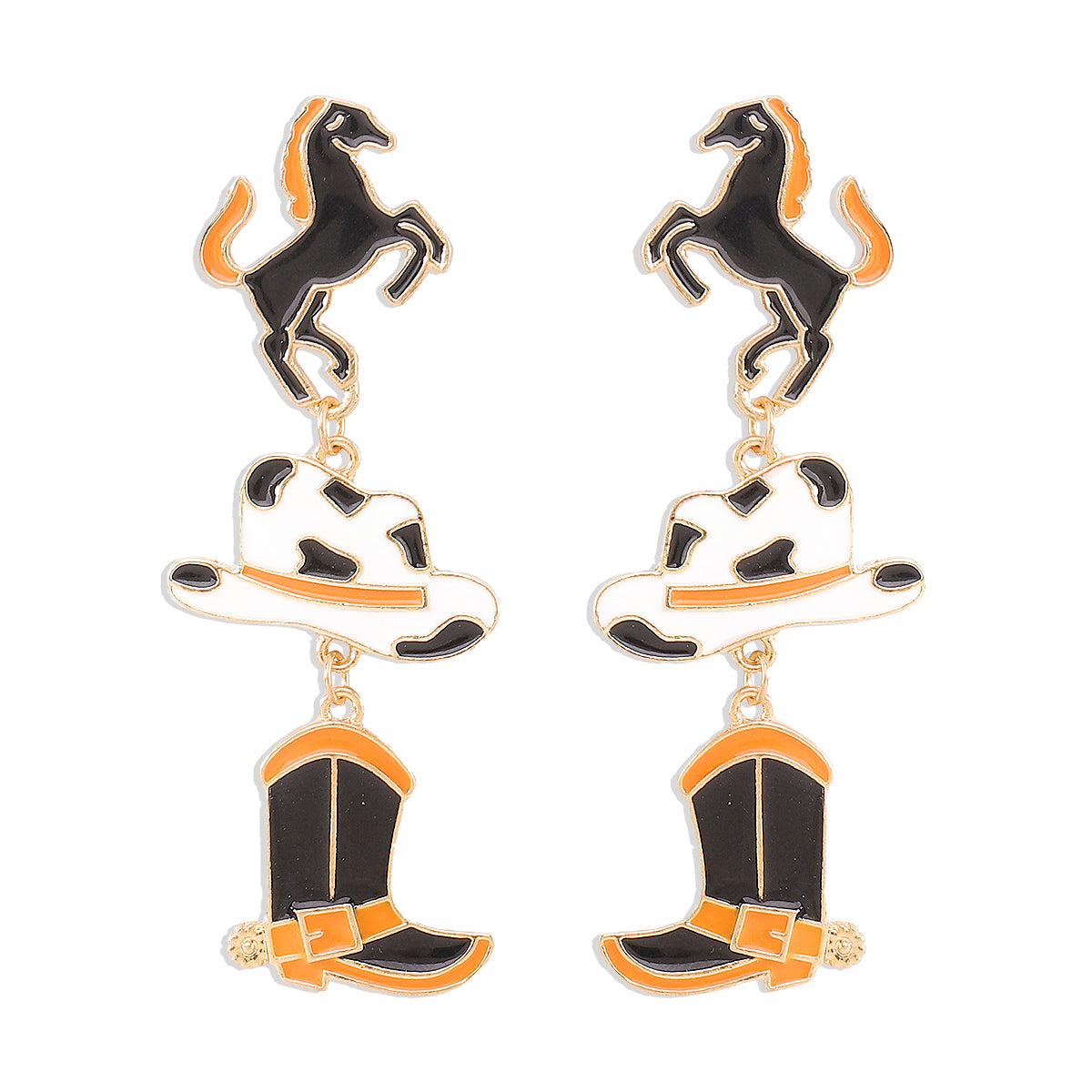 E12083 Cute Enamel Horse Hat Boots Dangle Earrings
