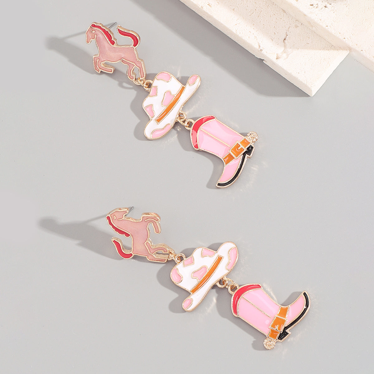 E12083 Cute Enamel Horse Hat Boots Dangle Earrings