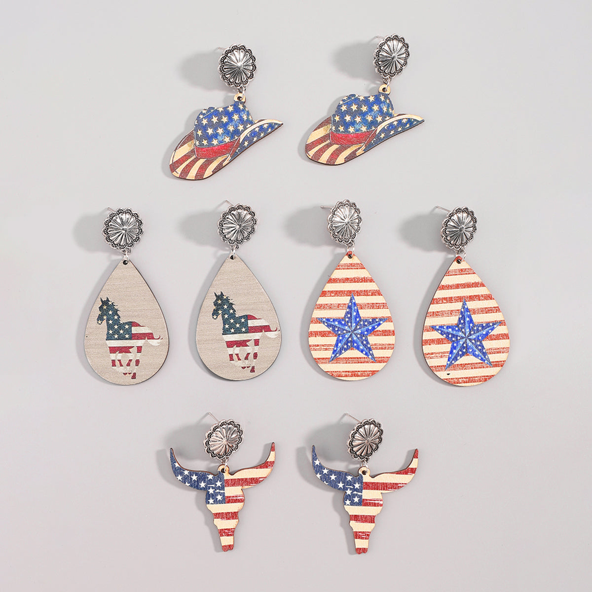 E12099 Hat Horse and Star Cow Head Dangle Earrings