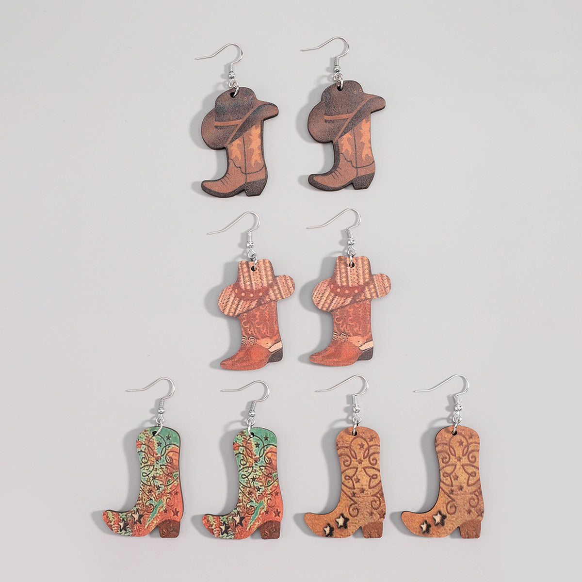 E12107 Retro Print Hat Boots Dangling Earrings