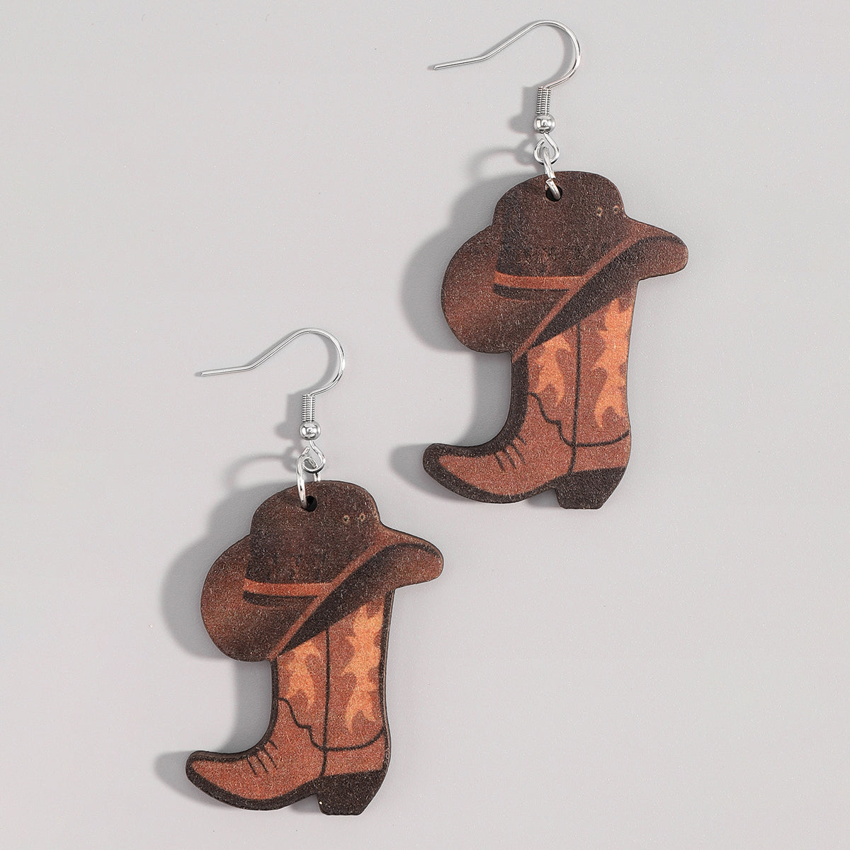 E12107 Retro Print Hat Boots Dangling Earrings