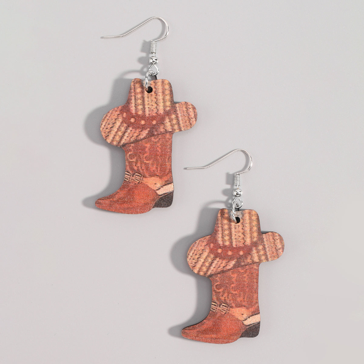 E12107 Retro Print Hat Boots Dangling Earrings