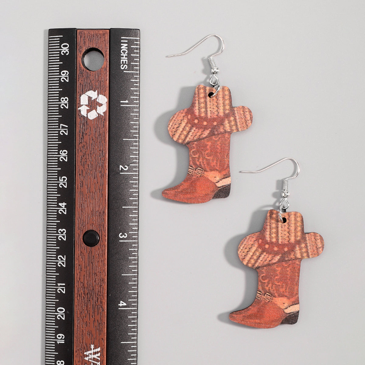 E12107 Retro Print Hat Boots Dangling Earrings