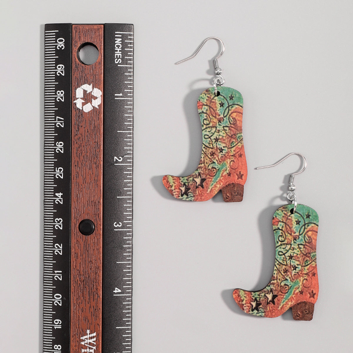 E12107 Retro Print Hat Boots Dangling Earrings