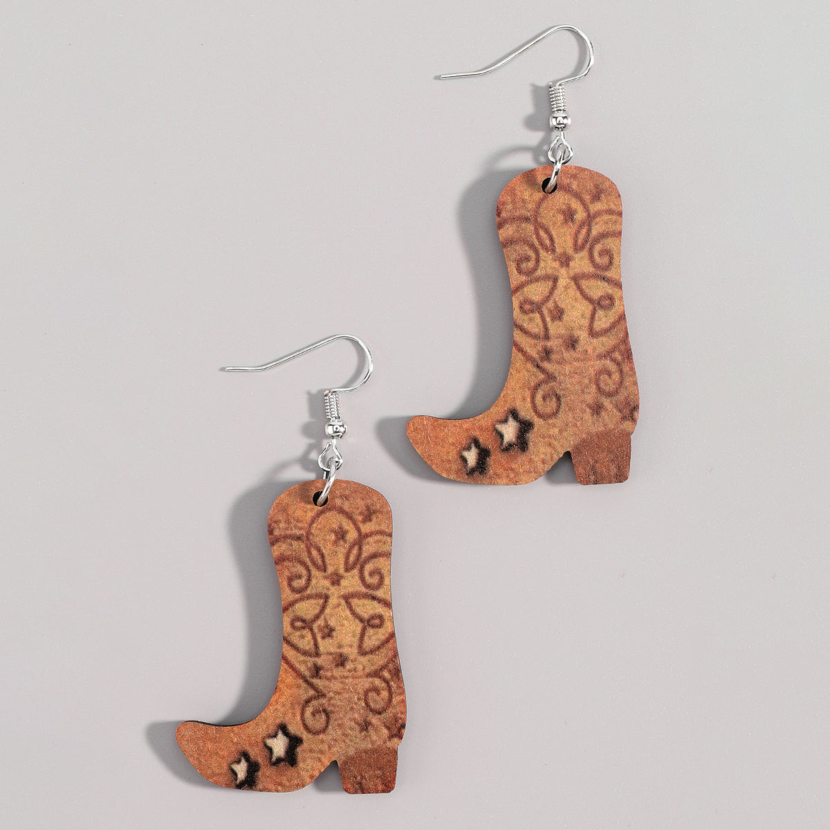 E12107 Retro Print Hat Boots Dangling Earrings