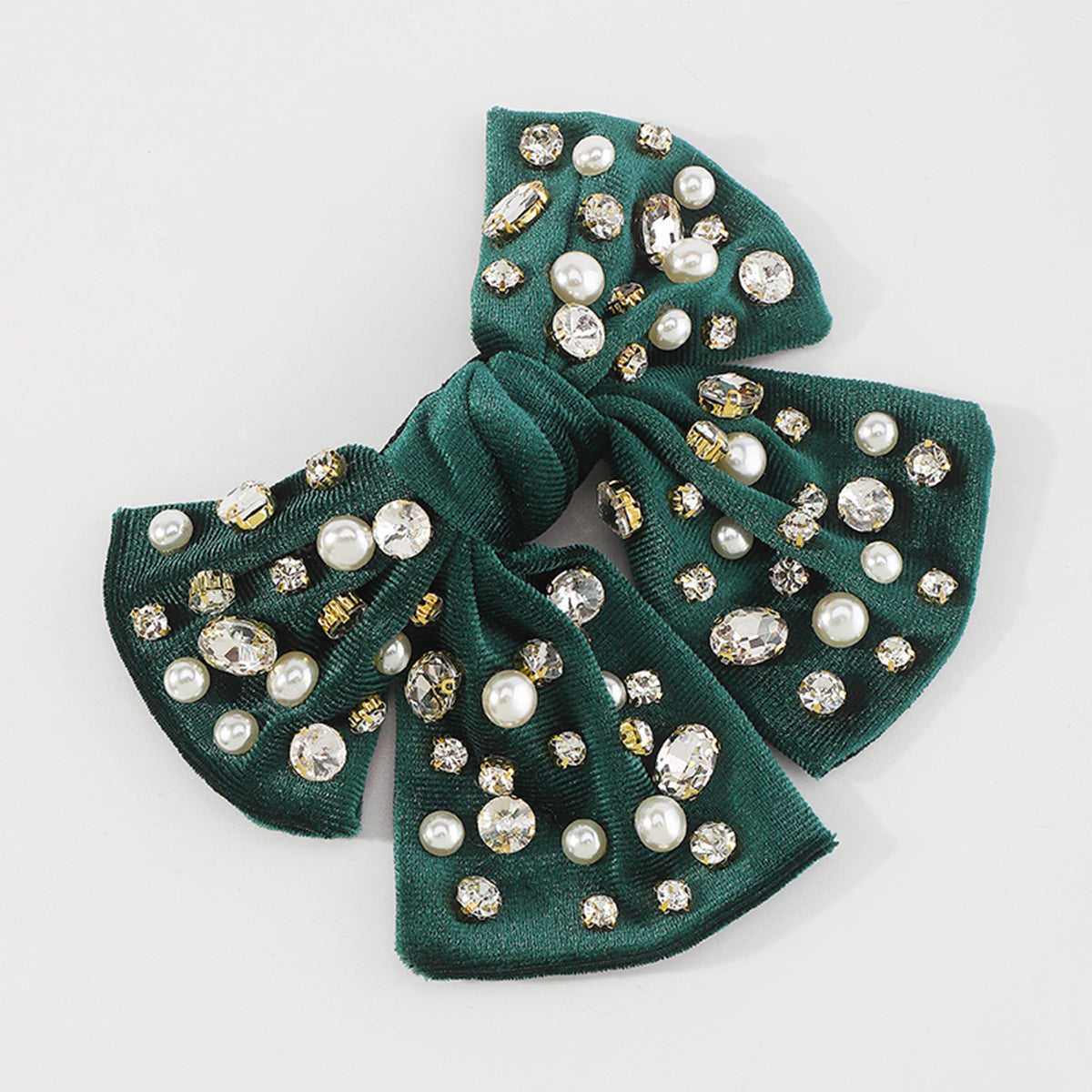 F2780 Rhinestone Pearls Velvet Bowknot Hair Clips