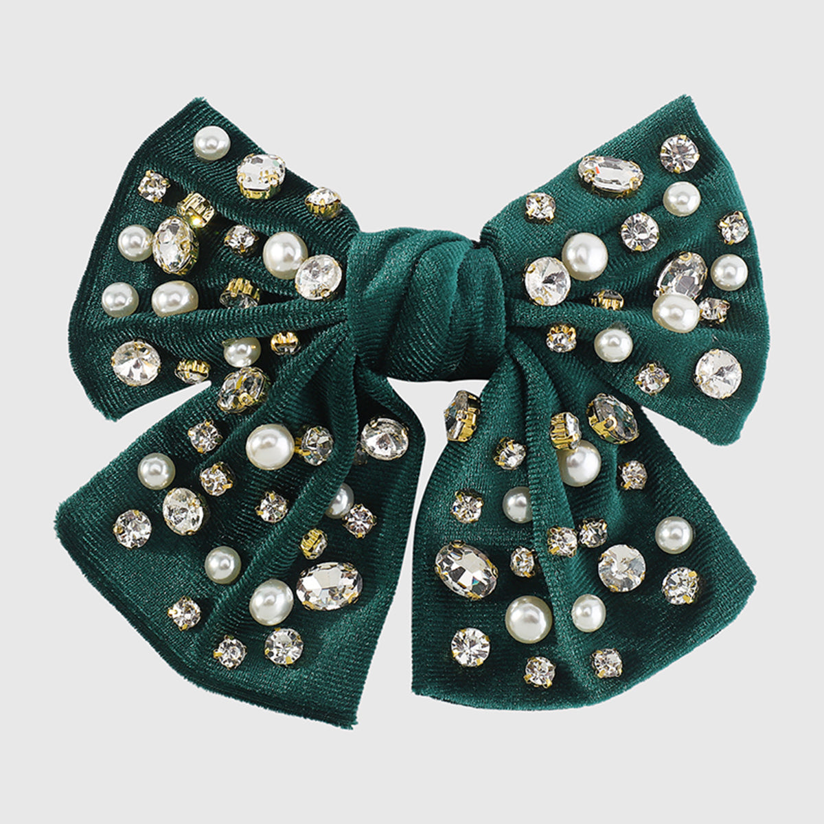 F2780 Rhinestone Pearls Velvet Bowknot Hair Clips