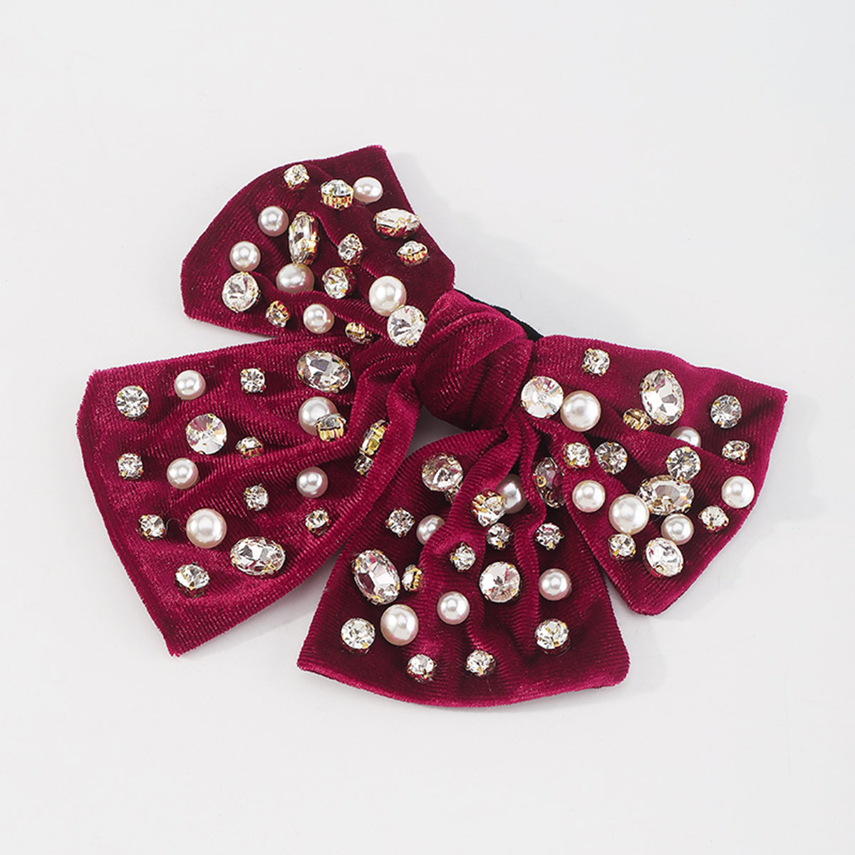 F2780 Rhinestone Pearls Velvet Bowknot Hair Clips