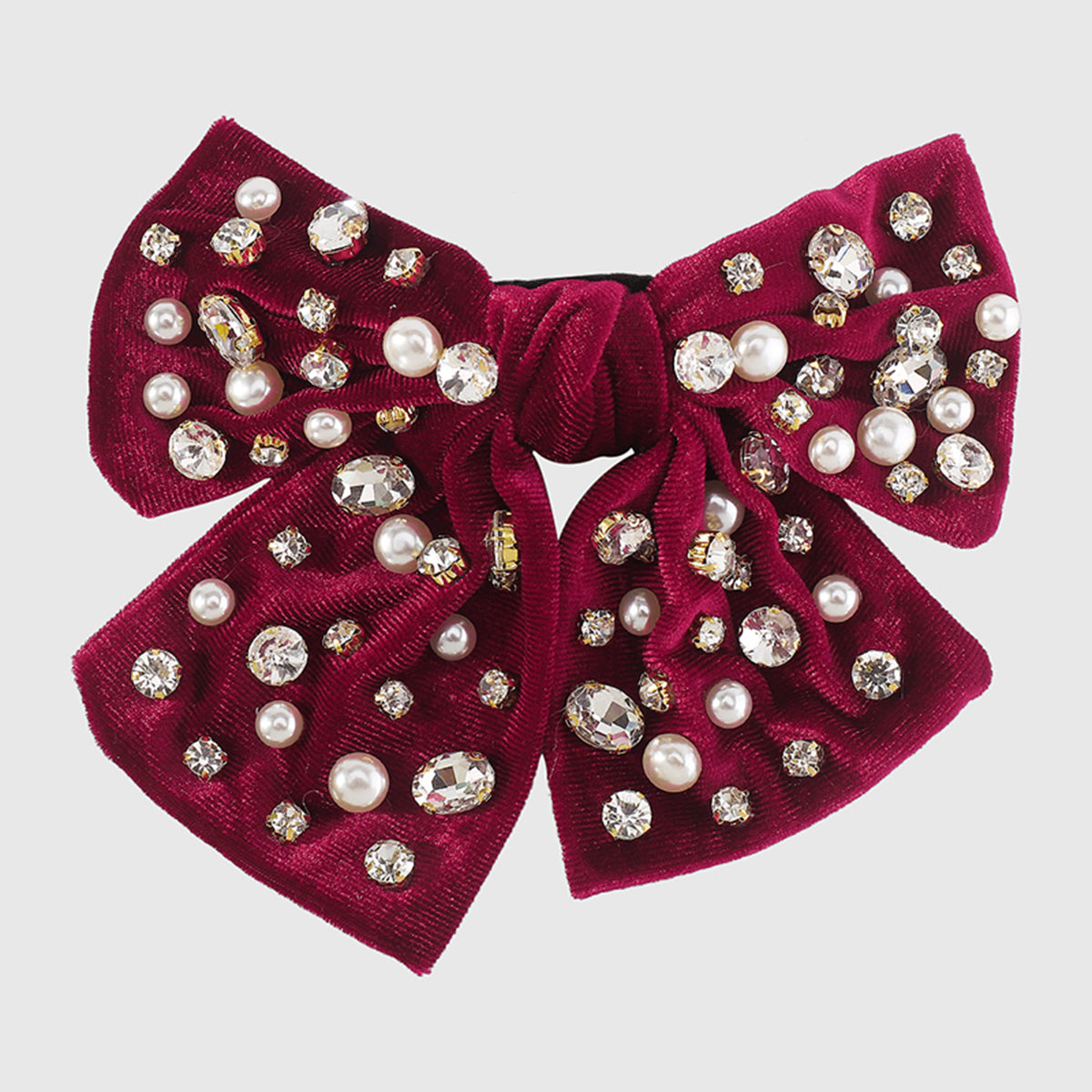 F2780 Rhinestone Pearls Velvet Bowknot Hair Clips