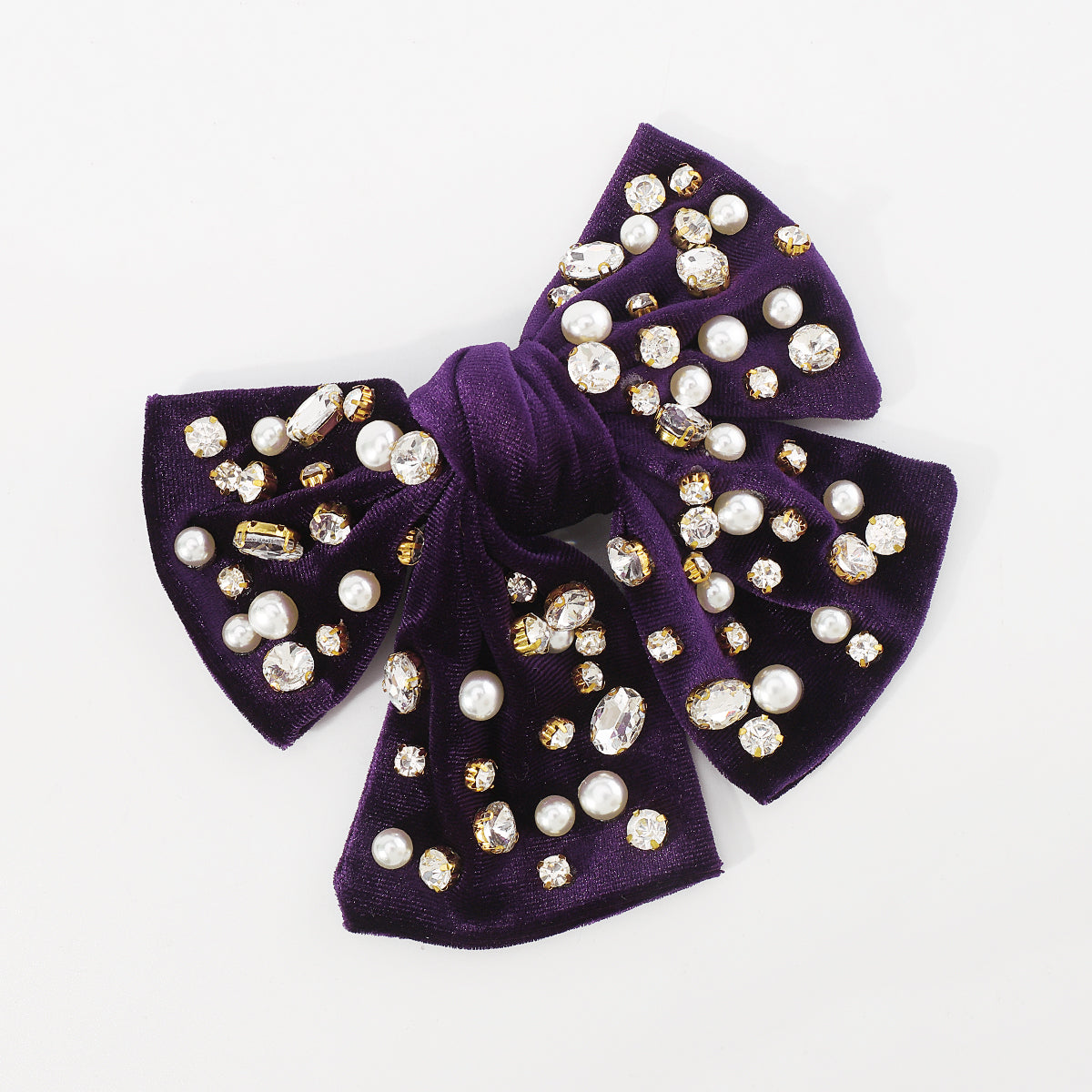F2780 Rhinestone Pearls Velvet Bowknot Hair Clips