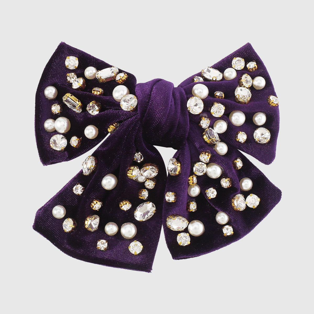 F2780 Rhinestone Pearls Velvet Bowknot Hair Clips