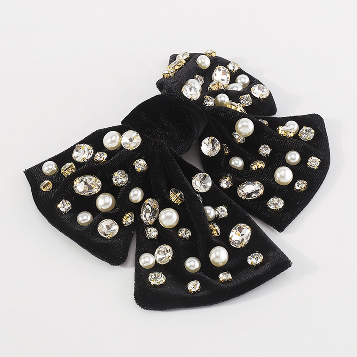 F2780 Rhinestone Pearls Velvet Bowknot Hair Clips