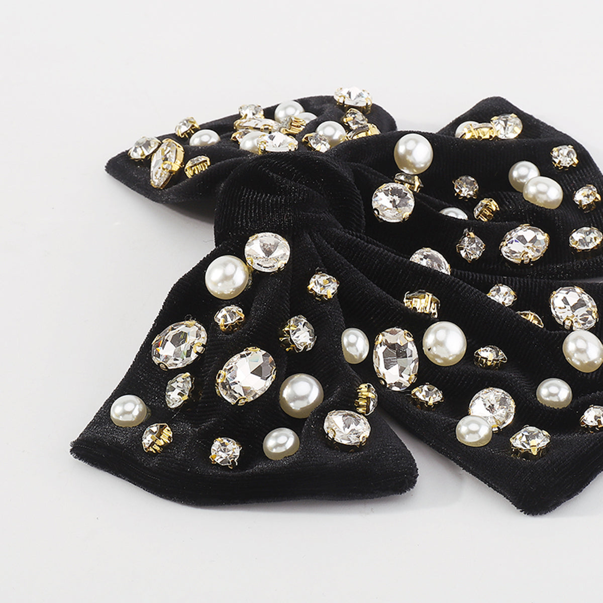 F2780 Rhinestone Pearls Velvet Bowknot Hair Clips