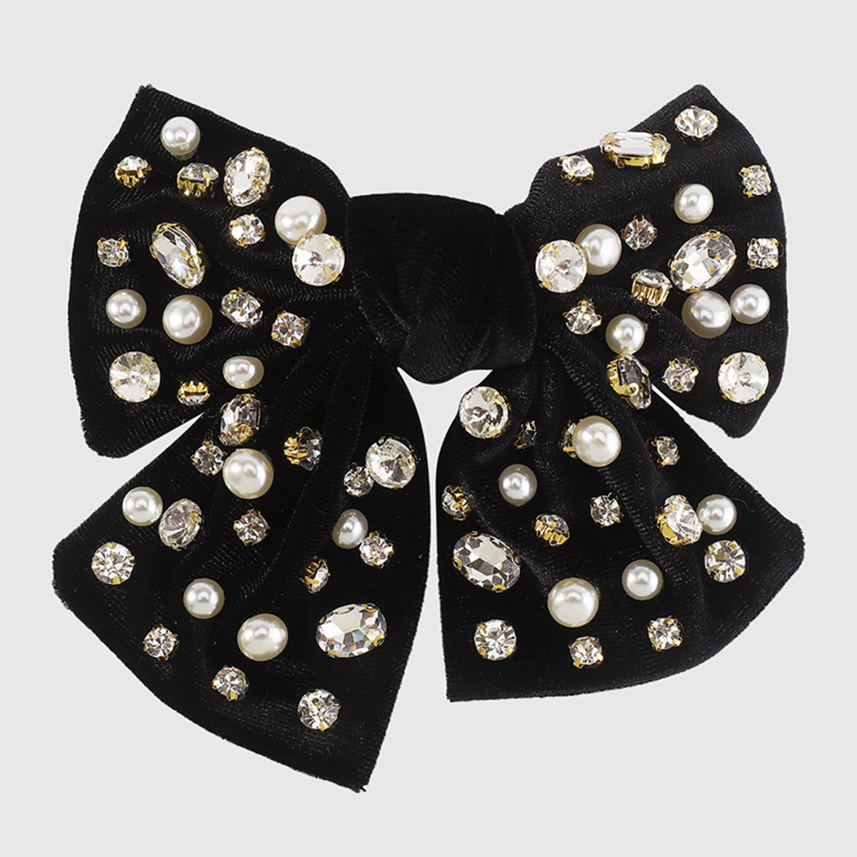 F2780 Rhinestone Pearls Velvet Bowknot Hair Clips