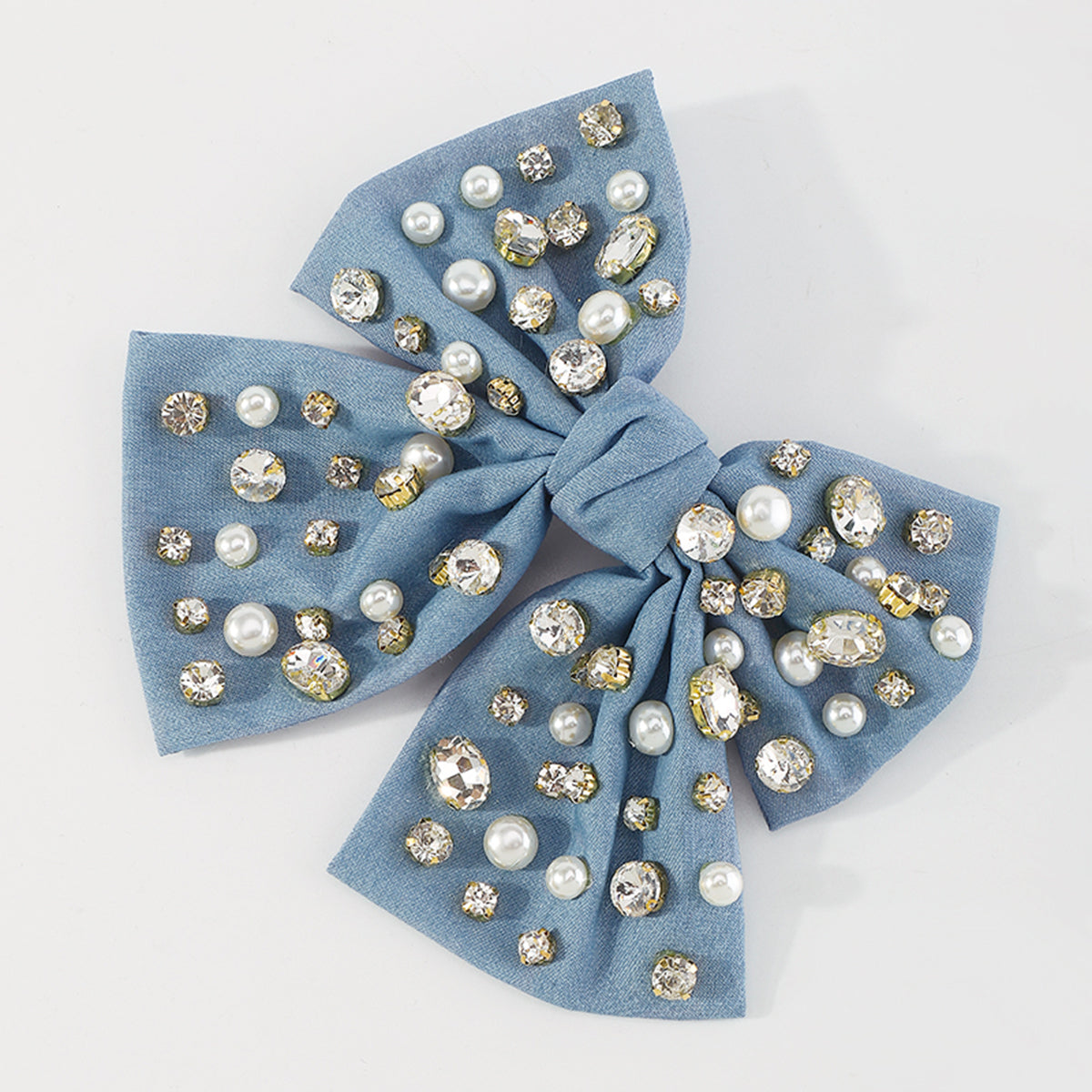 F2780 Rhinestone Pearls Velvet Bowknot Hair Clips