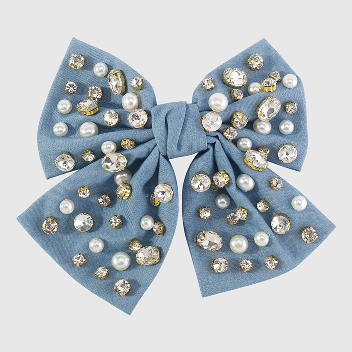 F2780 Rhinestone Pearls Velvet Bowknot Hair Clips