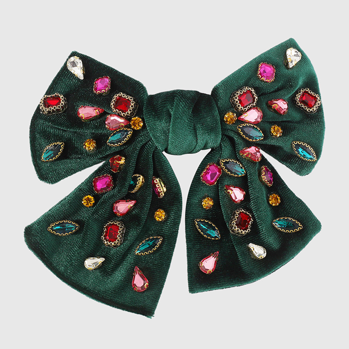 F2786 Rhinestone Velvet Bowknot Barrette Hair Clip