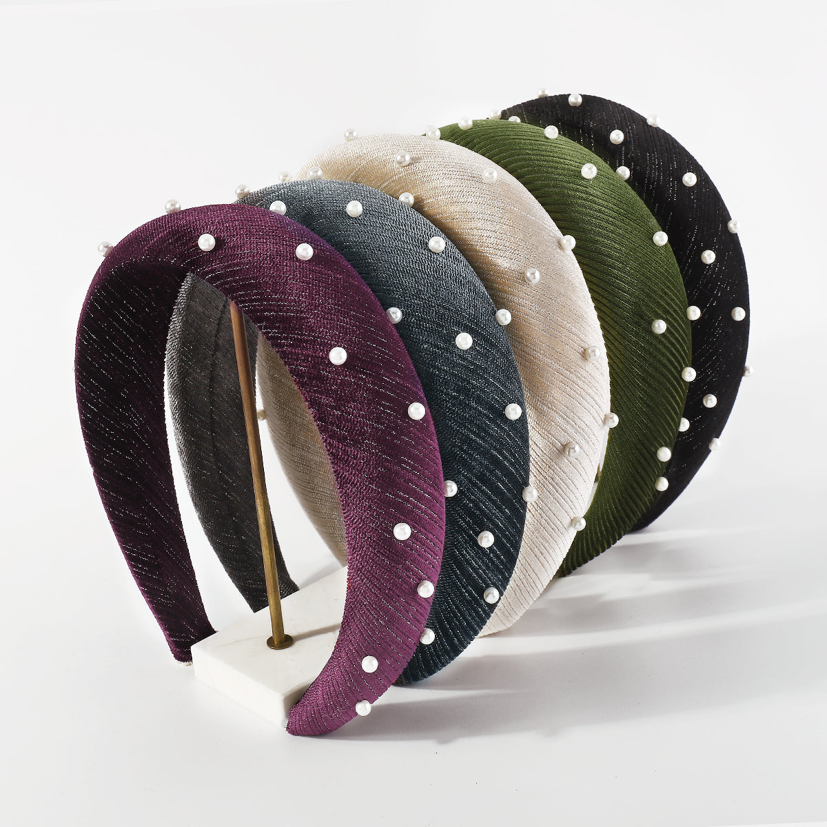 F4978 Velvet w/Pearls Padded Sponge Headbands