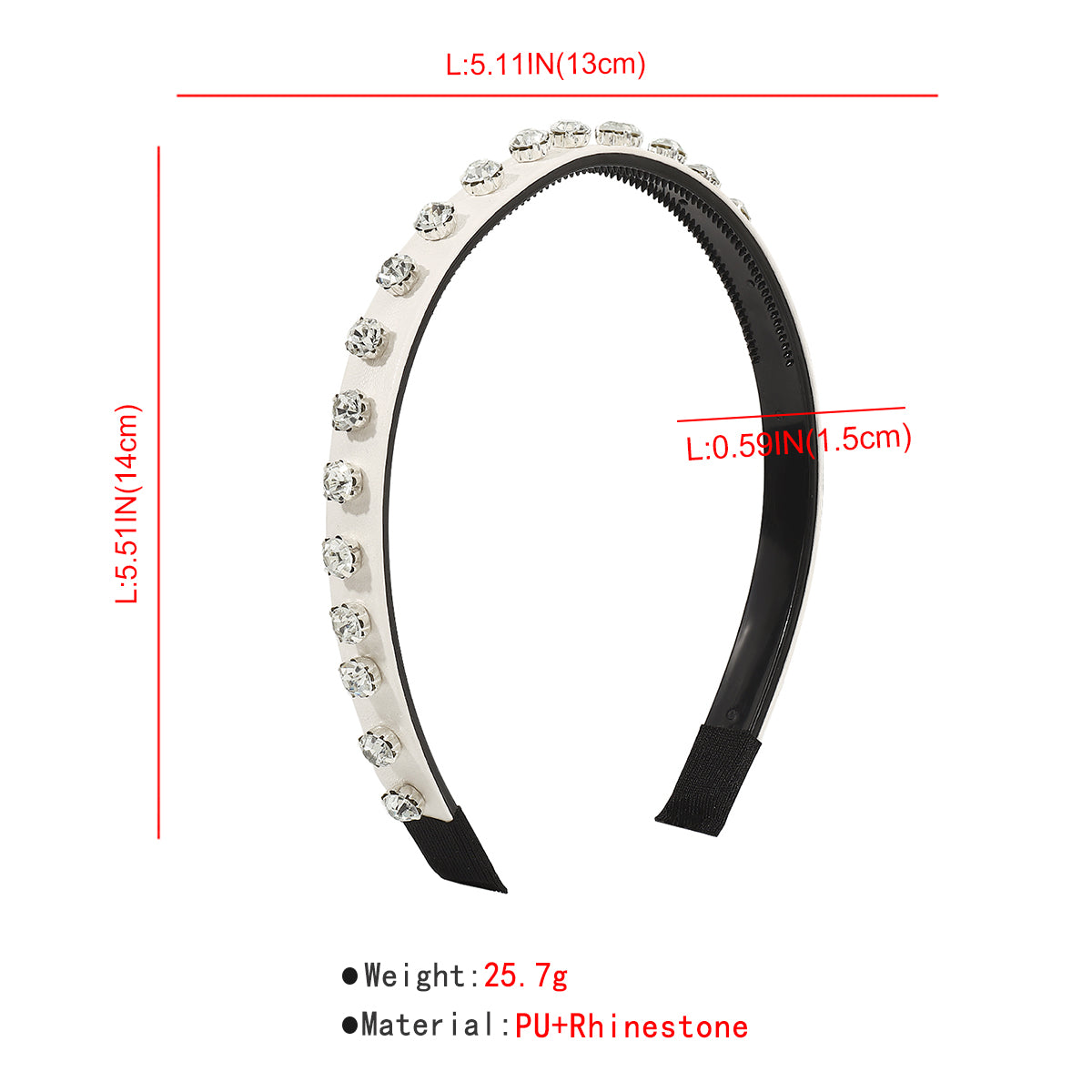 F5020 Vegan Leather Large Crystal Headband