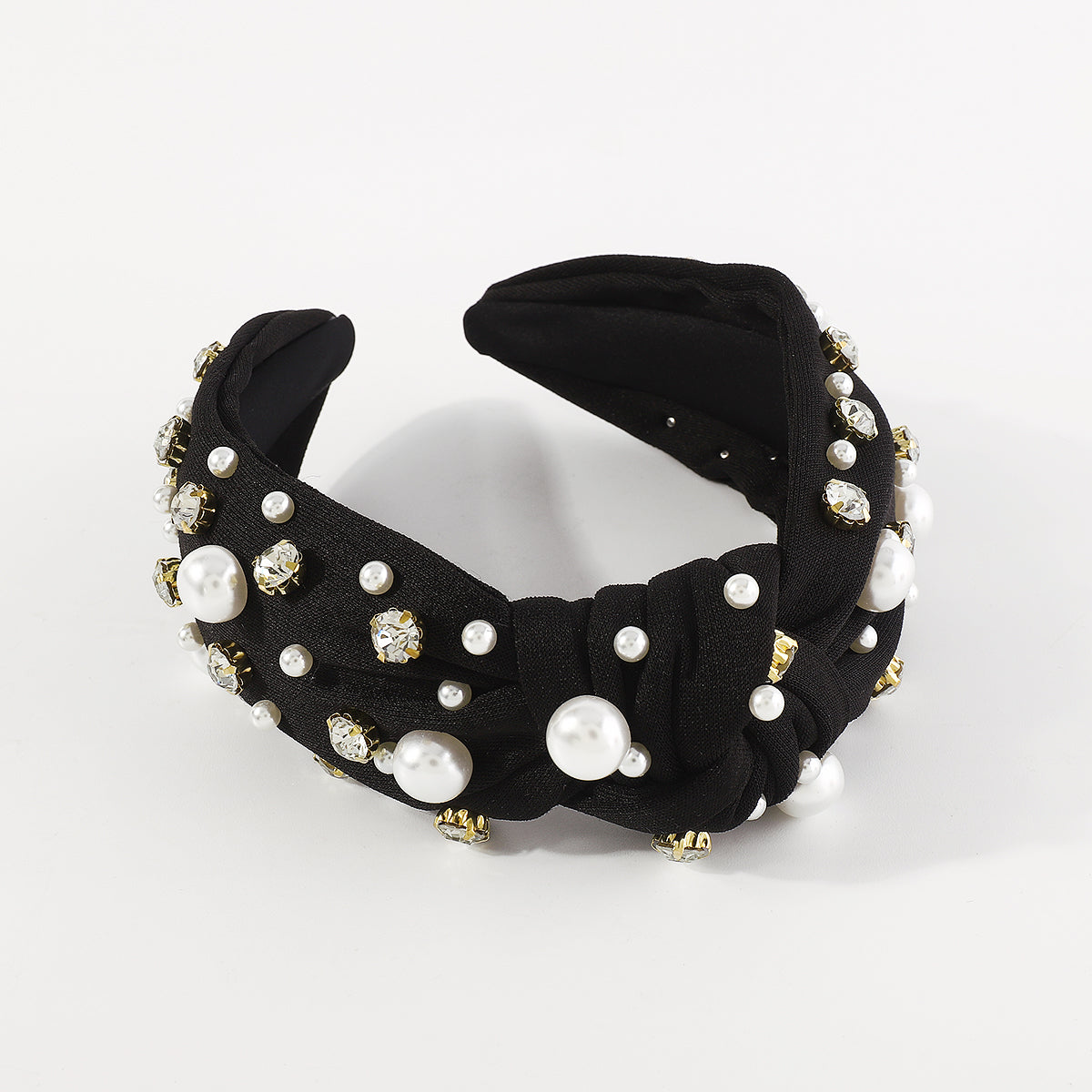 F4840 Luxury Rhinestone Pearl TopKnot Baroque Headband