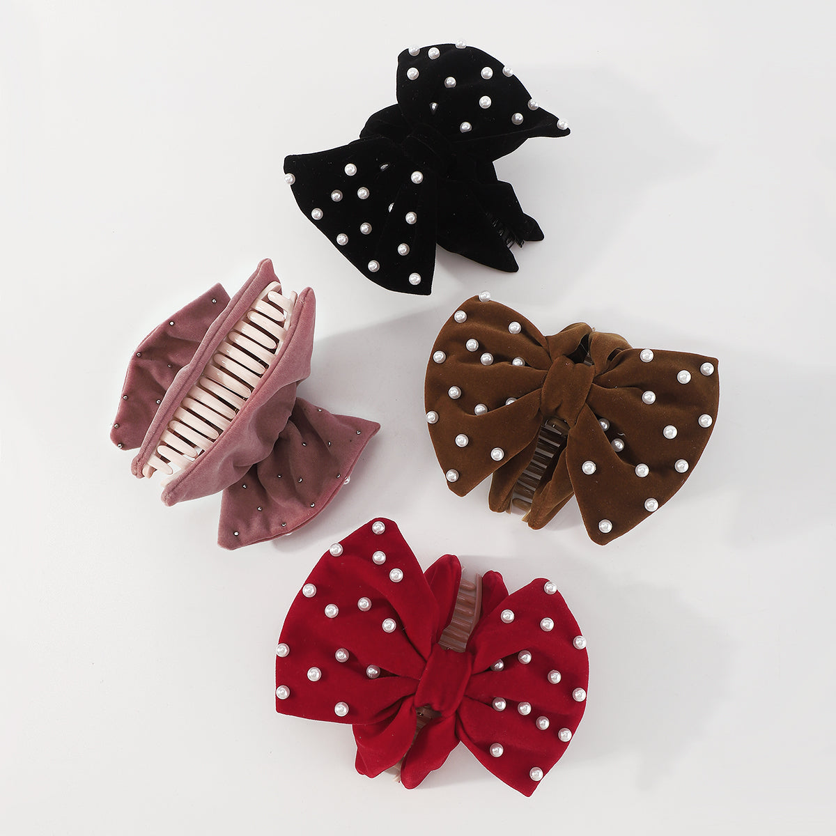 F5263 Full Pearls Big Bow Hair Claw Clips