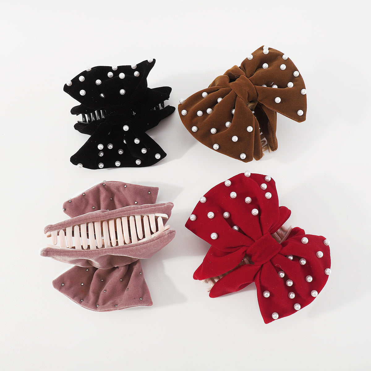 F5263 Full Pearls Big Bow Hair Claw Clips
