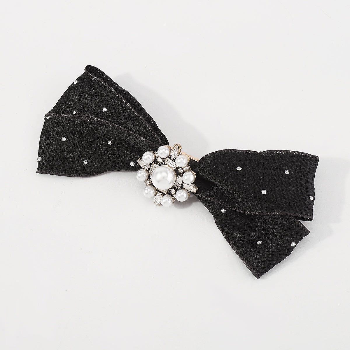 F5546 Medium Size Rhinestone Pearl Bow Barrettes Clips