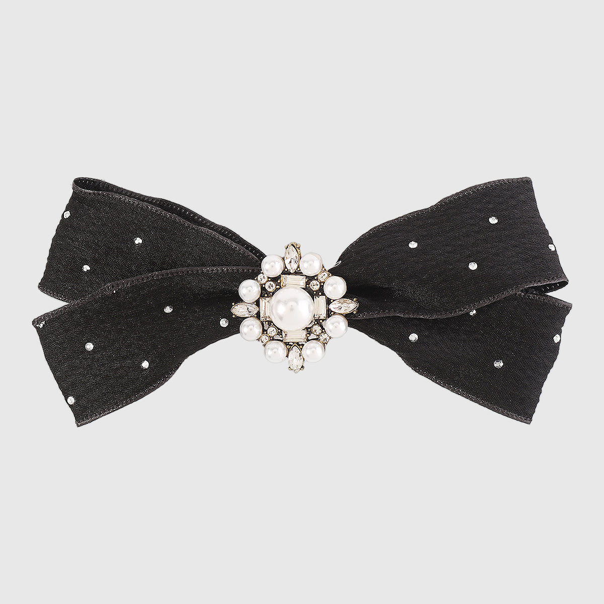 F5546 Medium Size Rhinestone Pearl Bow Barrettes Clips