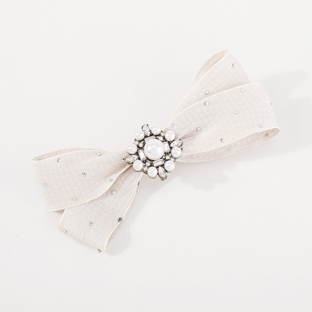 F5546 Medium Size Rhinestone Pearl Bow Barrettes Clips