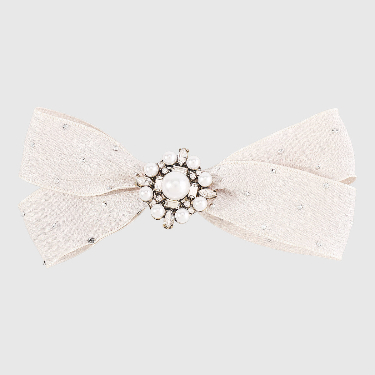 F5546 Medium Size Rhinestone Pearl Bow Barrettes Clips